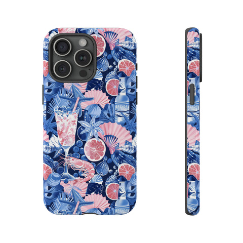 Beachy Blue Collage Phone Case - Trendy Navy Blue and Pink Aesthetic Protective Phone Cover for iPhone, Samsung, Pixel