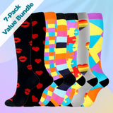 Comfort-Pro™ Creative Medical Compression Socks For Men & Women  (Enhanced Gradual Compression) Color Burst | 7-Pack / Medium