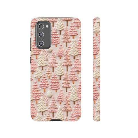 Pink Christmas Trees 3D Embroidery Phone Case for iPhone, Samsung, Pixel
