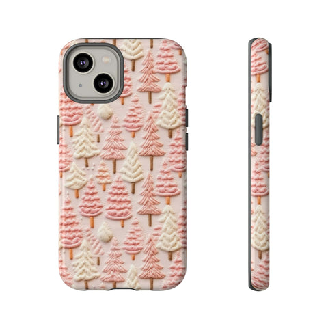 Pink Christmas Trees 3D Embroidery Phone Case for iPhone, Samsung, Pixel
