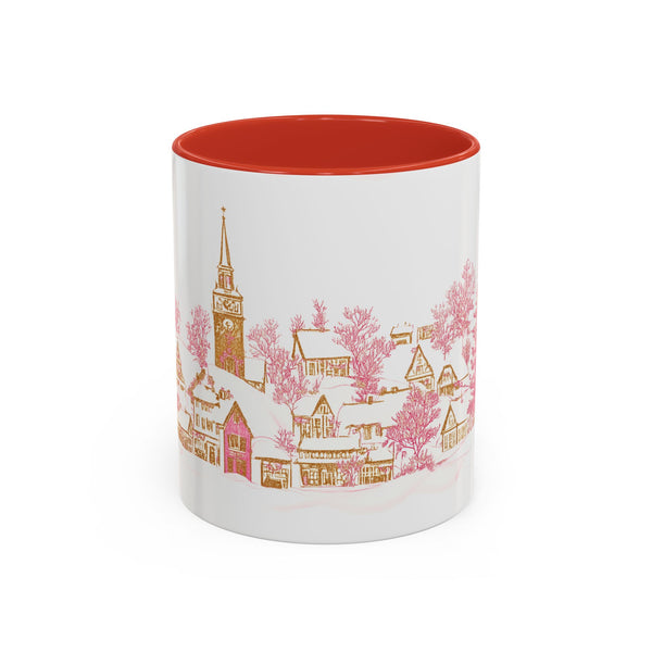 Pink Christmas Village Mug - Festive Aesthetic Holiday Cup for Coffee, Tea, Hot Cocoa