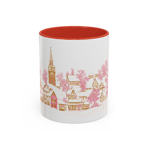 Pink Christmas Village Mug - Festive Aesthetic Holiday Cup for Coffee, Tea, Hot Cocoa