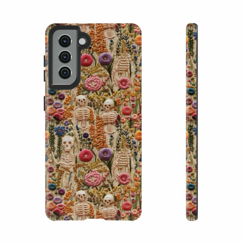 Skeletons in Bloom Garden 3D Aesthetic Phone Case for iPhone, Samsung, Pixel