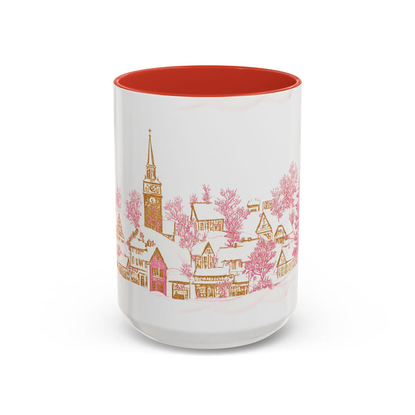 Pink Christmas Village Mug - Festive Aesthetic Holiday Cup for Coffee, Tea, Hot Cocoa