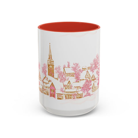 Pink Christmas Village Mug - Festive Aesthetic Holiday Cup for Coffee, Tea, Hot Cocoa