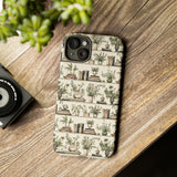 Bookshelf Phone Case - Neutral Beige Books and Plants Protective Cover for iPhone, Samsung, Pixel