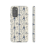 Blue Bow Phone Case - Vintage Floral Preppy Protective Phone Cover for iPhone, Samsung, Pixel