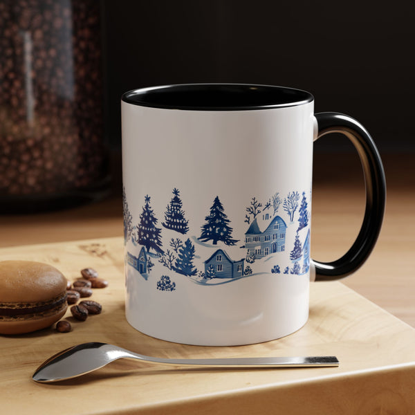 Blue Winter Village Art Mug - Holiday Christmas Cup Gift for Coffee, Tea, Hot Cocoa