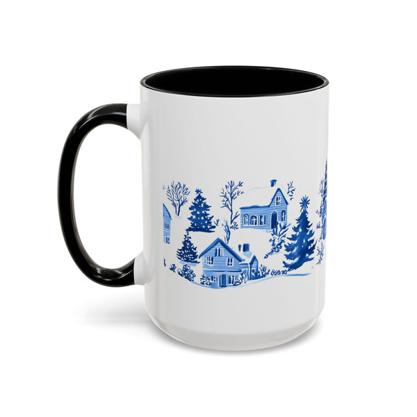 Blue Winter Village Art Mug - Holiday Christmas Cup Gift for Coffee, Tea, Hot Cocoa