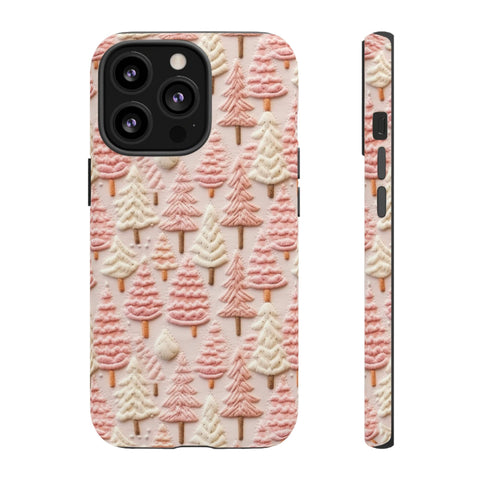 Pink Christmas Trees 3D Embroidery Phone Case for iPhone, Samsung, Pixel