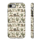 Bookshelf Phone Case - Neutral Beige Books and Plants Protective Cover for iPhone, Samsung, Pixel