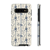 Blue Bow Phone Case - Vintage Floral Preppy Protective Phone Cover for iPhone, Samsung, Pixel