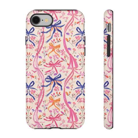 Whirly Bows Phone Case - Pink Preppy Flowers Protective Cover for iPhone, Samsung, Pixel
