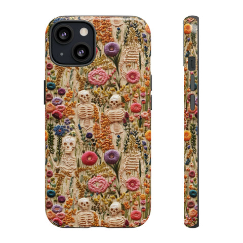 Skeletons in Bloom Garden 3D Aesthetic Phone Case for iPhone, Samsung, Pixel