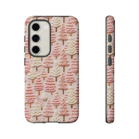 Pink Christmas Trees 3D Embroidery Phone Case for iPhone, Samsung, Pixel