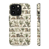 Bookshelf Phone Case - Neutral Beige Books and Plants Protective Cover for iPhone, Samsung, Pixel