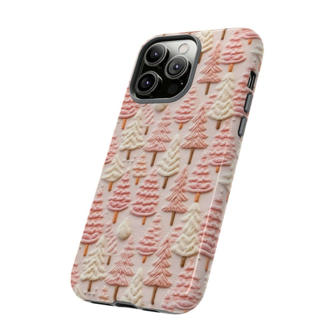 Pink Christmas Trees 3D Embroidery Phone Case for iPhone, Samsung, Pixel