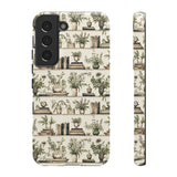 Bookshelf Phone Case - Neutral Beige Books and Plants Protective Cover for iPhone, Samsung, Pixel