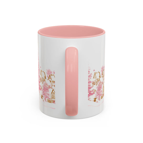 Pink Christmas Village Mug - Festive Aesthetic Holiday Cup for Coffee, Tea, Hot Cocoa