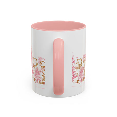Pink Christmas Village Mug - Festive Aesthetic Holiday Cup for Coffee, Tea, Hot Cocoa