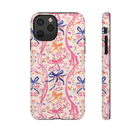 Whirly Bows Phone Case - Pink Preppy Flowers Protective Cover for iPhone, Samsung, Pixel