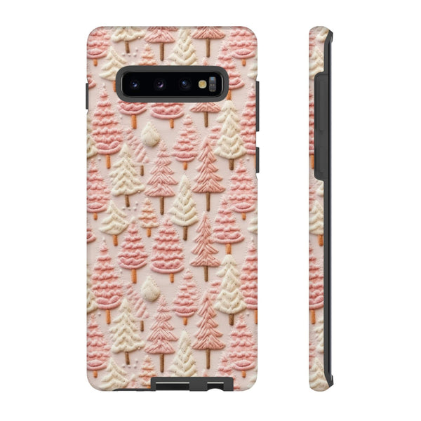 Pink Christmas Trees 3D Embroidery Phone Case for iPhone, Samsung, Pixel