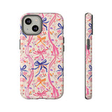 Whirly Bows Phone Case - Pink Preppy Flowers Protective Cover for iPhone, Samsung, Pixel