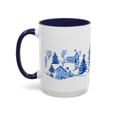 Blue Winter Village Art Mug - Holiday Christmas Cup Gift for Coffee, Tea, Hot Cocoa
