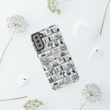 Bookshelf Phone Case - Blue and White Floral Books Protective Cover for iPhone, Samsung, Pixel