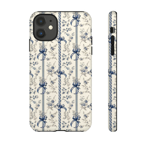 Blue Bow Phone Case - Vintage Floral Preppy Protective Phone Cover for iPhone, Samsung, Pixel