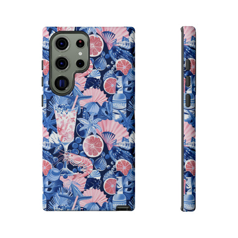 Beachy Blue Collage Phone Case - Trendy Navy Blue and Pink Aesthetic Protective Phone Cover for iPhone, Samsung, Pixel