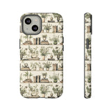 Bookshelf Phone Case - Neutral Beige Books and Plants Protective Cover for iPhone, Samsung, Pixel