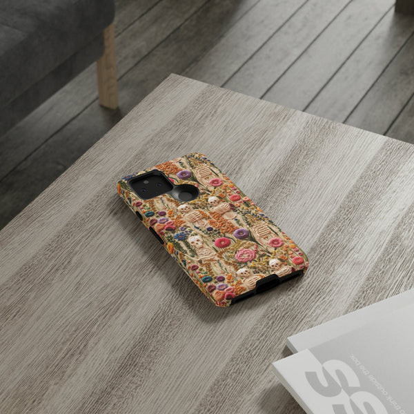 Skeletons in Bloom Garden 3D Aesthetic Phone Case for iPhone, Samsung, Pixel