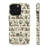 Bookshelf Phone Case - Neutral Beige Books and Plants Protective Cover for iPhone, Samsung, Pixel