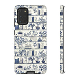 Bookshelf Phone Case - Blue and White Floral Books Protective Cover for iPhone, Samsung, Pixel