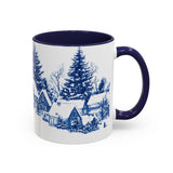 Blue Snowy Winter Village Mug - Holiday Christmas Art Cup for Coffee, Tea, Hot Cocoa