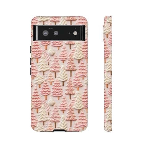 Pink Christmas Trees 3D Embroidery Phone Case for iPhone, Samsung, Pixel