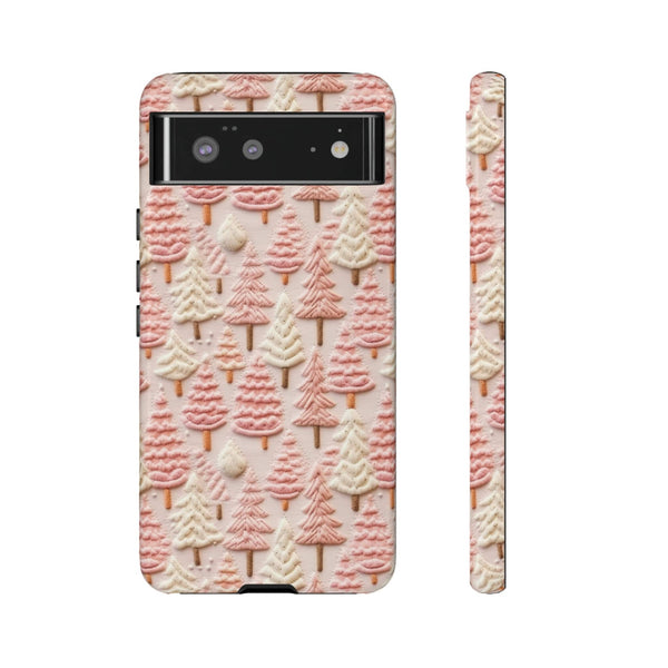 Pink Christmas Trees 3D Embroidery Phone Case for iPhone, Samsung, Pixel