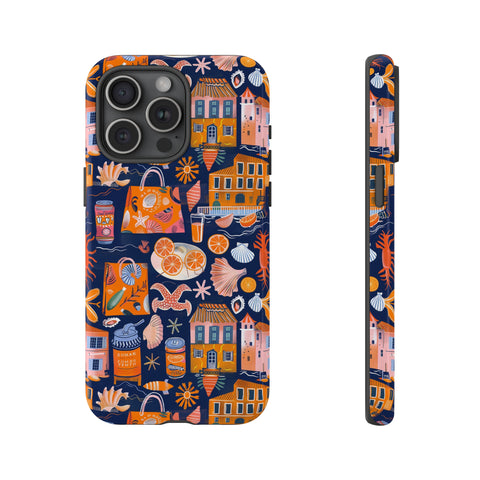 Citrus Coast Collage Phone Case - Blue Orange Trendy Coastal Art Protective Phone Cover for iPhone, Samsung, Pixel