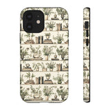 Bookshelf Phone Case - Neutral Beige Books and Plants Protective Cover for iPhone, Samsung, Pixel