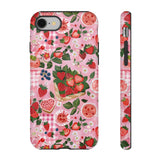 Strawberry Collage Phone Case - Pink Trendy Aesthetic Protective Phone Cover for iPhone, Samsung, Pixel