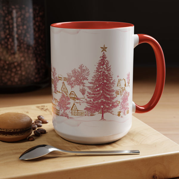 Pink Christmas Village Mug - Festive Aesthetic Holiday Cup for Coffee, Tea, Hot Cocoa
