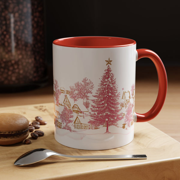 Pink Christmas Village Mug - Festive Aesthetic Holiday Cup for Coffee, Tea, Hot Cocoa