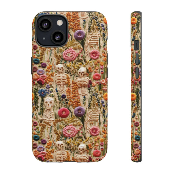 Skeletons in Bloom Garden 3D Aesthetic Phone Case for iPhone, Samsung, Pixel