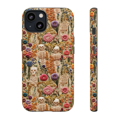 Skeletons in Bloom Garden 3D Aesthetic Phone Case for iPhone, Samsung, Pixel