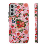 Strawberry Collage Phone Case - Pink Trendy Aesthetic Protective Phone Cover for iPhone, Samsung, Pixel