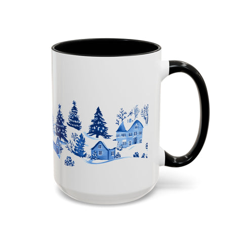 Blue Winter Village Art Mug - Holiday Christmas Cup Gift for Coffee, Tea, Hot Cocoa
