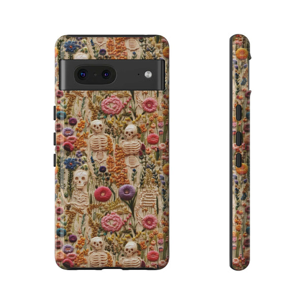 Skeletons in Bloom Garden 3D Aesthetic Phone Case for iPhone, Samsung, Pixel