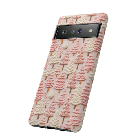 Pink Christmas Trees 3D Embroidery Phone Case for iPhone, Samsung, Pixel