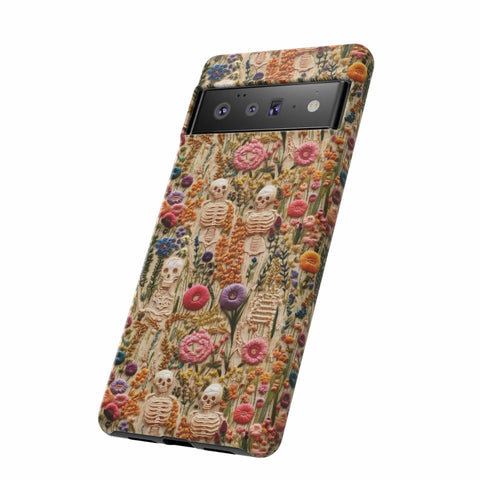 Skeletons in Bloom Garden 3D Aesthetic Phone Case for iPhone, Samsung, Pixel